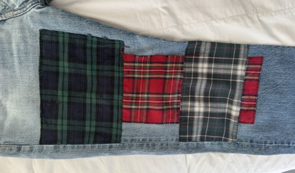Levis 501 upcycled Custom Plaid Patchwork Denim Jeans 33x31 Grunge Y2K 90s - Picture 3 of 12